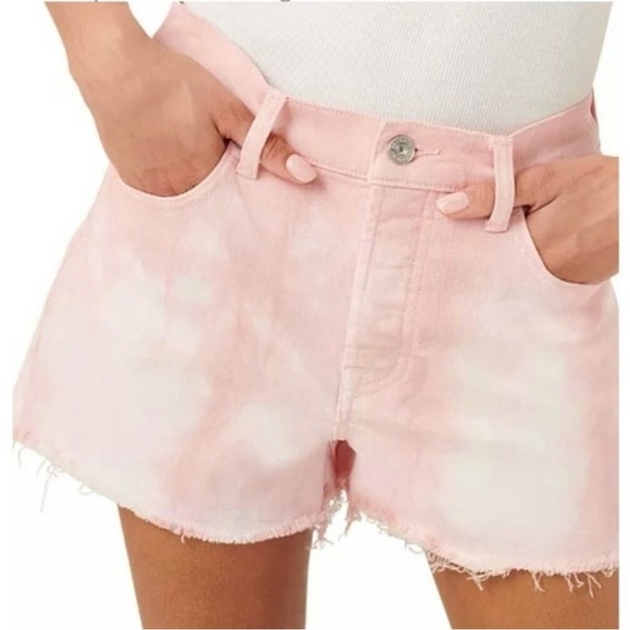 7 For All Mankind Monroe Pink Tie- DyeHigh Rise Jean Cut Off Shorts Size 26 - Picture 1 of 9